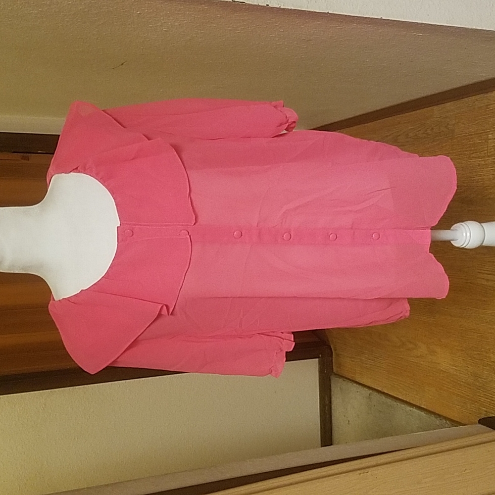 ROMAN FASHION PINK BUTTON UP BLOUSE